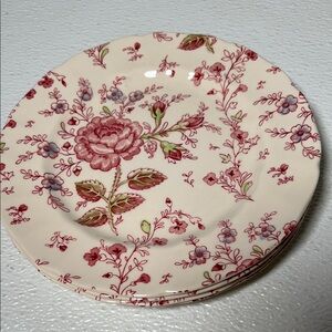 Vtg Johnson Bros Rose Chintz Salad Plates Hand Engraving Made England Set 4
